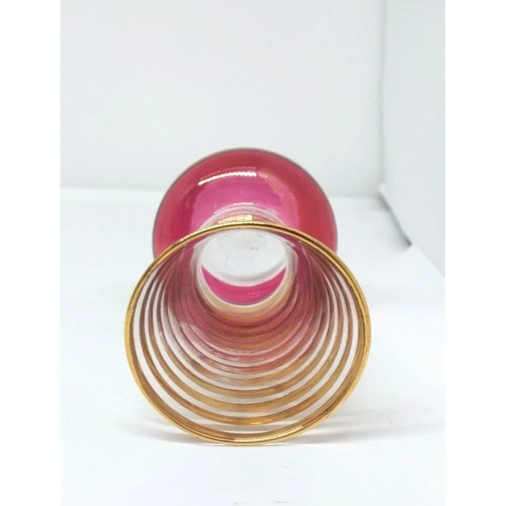Vintage Bartlett Collins Atomic MCM Small Vase Red W/ Gold Stripes